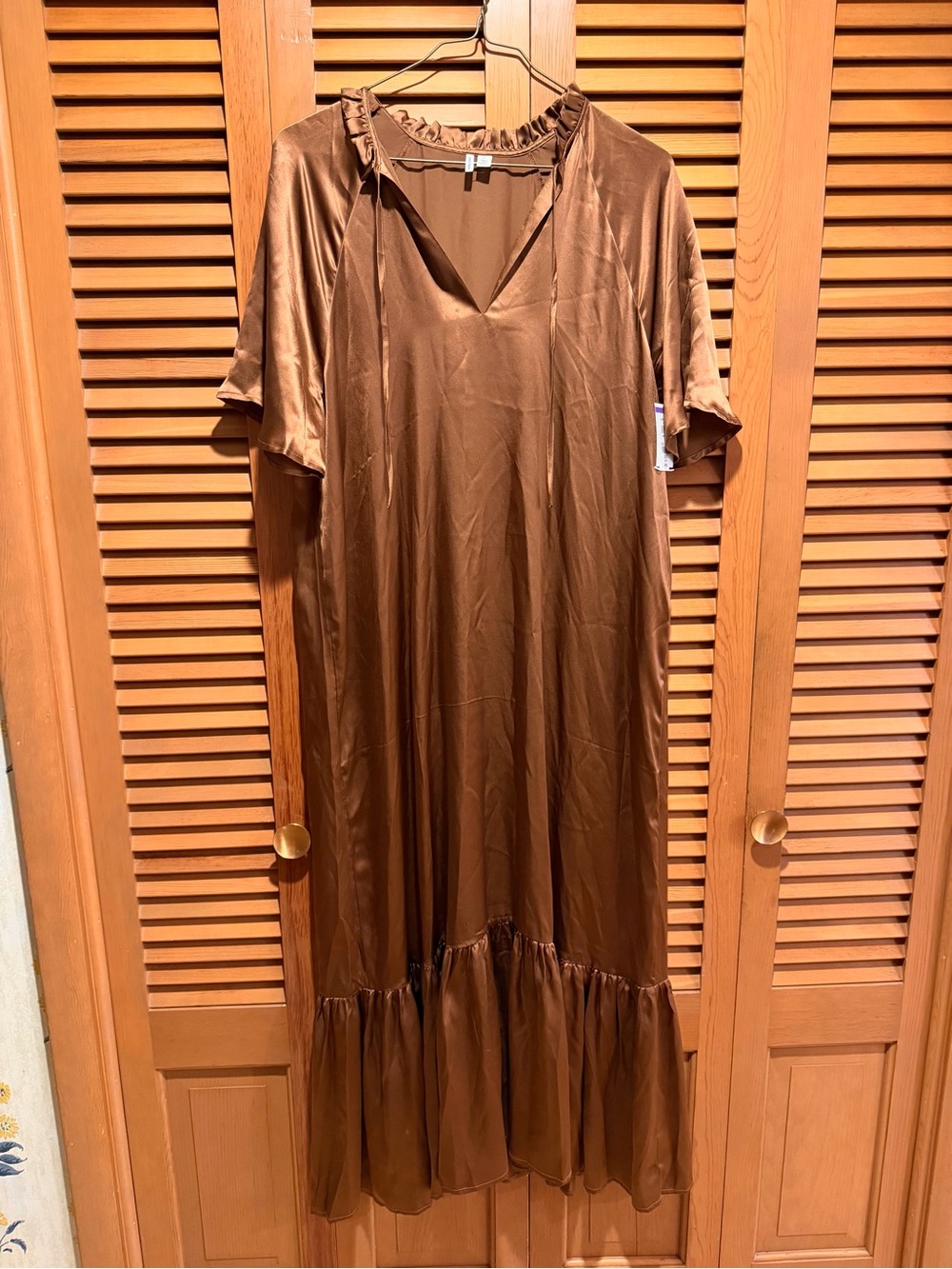 Nordstrom dark copper 100% Silk Maxi Dress with Ruffled Hem